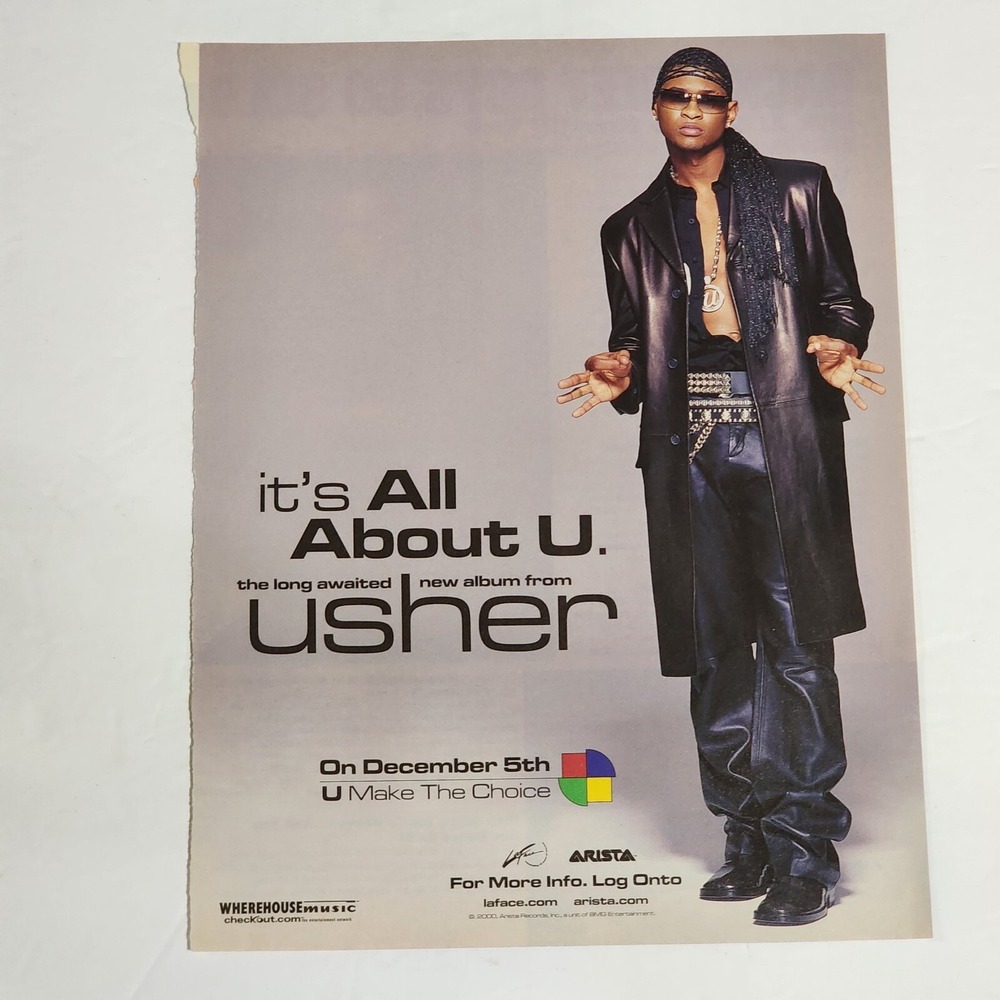 Vintage Print Ad It's All About U USHER album LaFace Arista clipping 2001